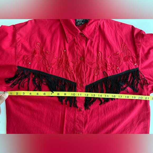 Vintage 90s gordon and james red tassel fringe Western Cowboy Embroidered Shirt - Picture 10 of 12